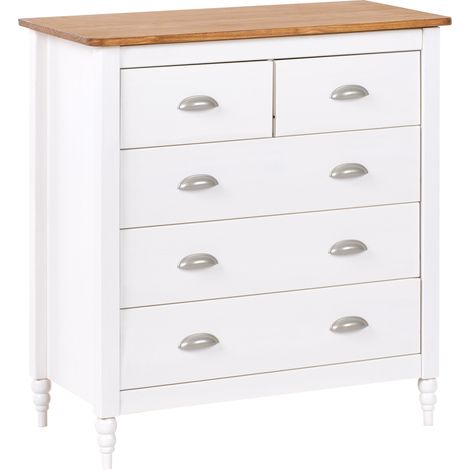 Cómoda escandinava 5 cajones con tapa de madera blanca Shillington