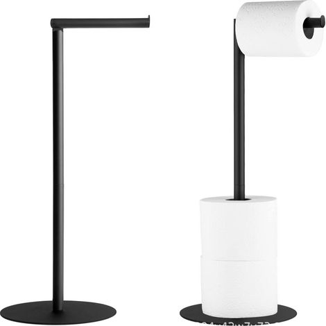 Porte-Rouleau de Papier Toilette sur Pied pour Salle de Bain, Support en Acier Inoxydable avec Finition Noire, Distributeur Simple et Pratique (1/5)