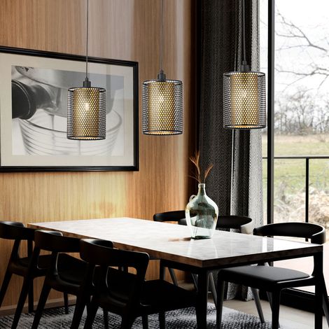 Hängeleuchte 3 flammig Pendelleuchte schwarz Esszimmerlampe Höhenverstellbar, Metall goldfarben, 3x E14 Fassungen, LxBxH 85x15x150cm, WOFI 12109 (1/5)
