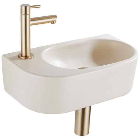 Fugaflow Efficiente Ensemble Fontaine Pietra - 40x21,5x12 cm - gauche - lisse - demi-ronde - 1 trou de robinet - céramique - robinet de fontaine en