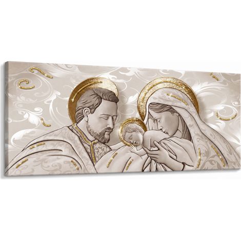 Lupia - Quadro Moderno BRILLANT con Glitter THE KISS SHABBY BROWN Stampa su Tela Poliestere Decorazione Artigianale Italiana, Sacra famiglia Arte da parete per Soggiorno e Ufficio 65x149 cm (1/4)