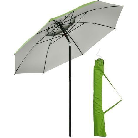 Parasol d'extérieur en métal rond inclinable protection UV30, 8 tiges en acier et sac de transport inclus, vert (1/5)