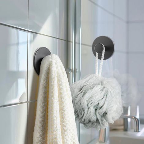 Crochet mural adhésif pour serviette, acier inoxydable noir mat, fixation sans perçage, porte-serviette salle de bain (1/5)