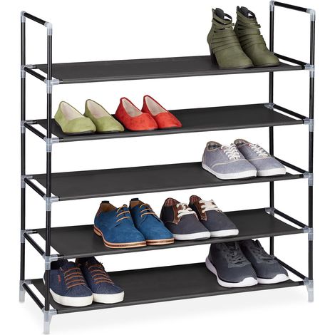 2 x Schuhregal mit 5 Ablagen, Schuhablage für 20 Paar Schuhe, erweiterbar, HxBxT: 90,5 x 87 x 29,5 cm, schwarz