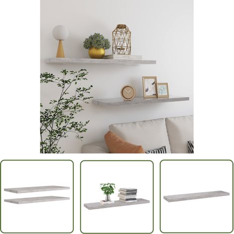 The Living Store Étagères murales flottantes 2 pcs Gris béton 90x23,5x3,8cm MDF - Étagères Murales - Étagères Flottantes - Décoration Murale - Rangement Mural - Meubles Gris (1/5)