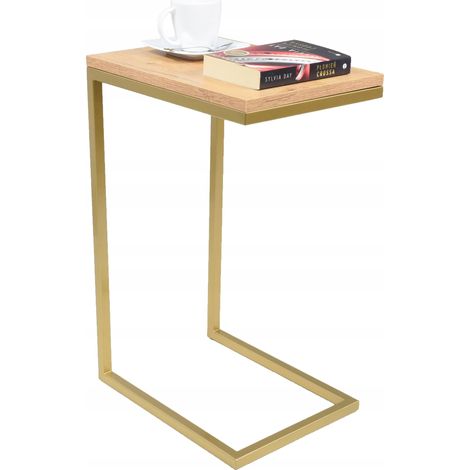 Mesa auxiliar fabricada con perfiles de roble dorado Lancelot. (1/5)
