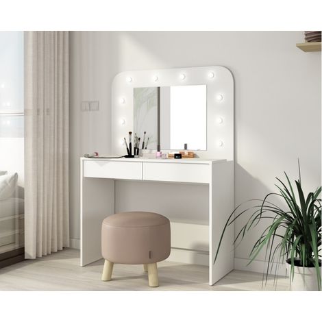 Schminktisch 100xH 142 cm mattweiß mit Spiegel und LED-Leuchten - Sun (1/5)