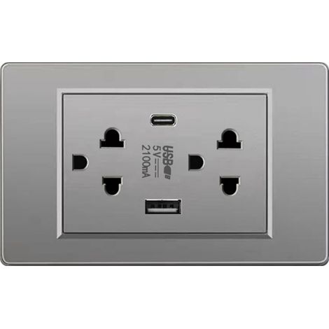 Spina elettrica da parete in stile tailandese, caricatore USB C salvaspazio per la casa, grigio. (1/5)