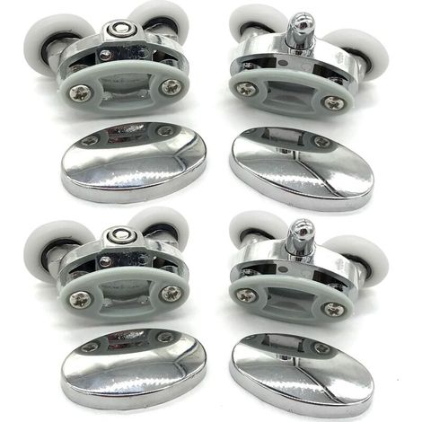 Ensemble de 4 roulettes pour porte de douche – Roues ovales en forme de papillon 23 mm – Revêtement chromé – Installation facile
