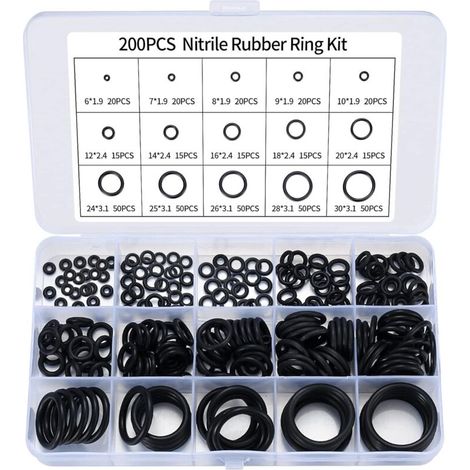 200pcs Assorted Nitrile Rubber O-Rings, Kitchen Faucet O-Rings, Plumbing, Rubber O-Rings