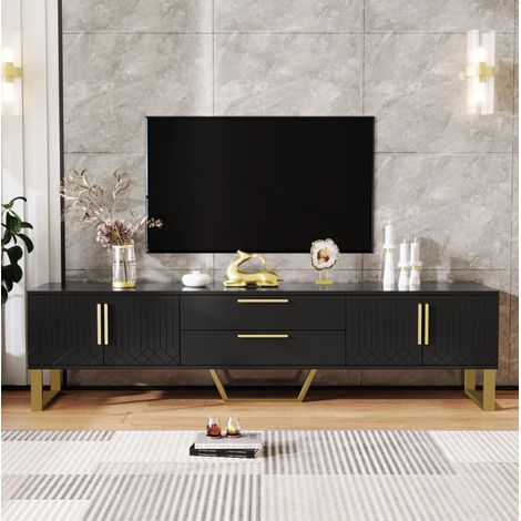 TV-Möbel 170 x 40 x 53,5 cm mit 4 Türen und 2 Schubladen, Hochglanz MDF, Schwarz-Gold OKMYHOME (1/5)