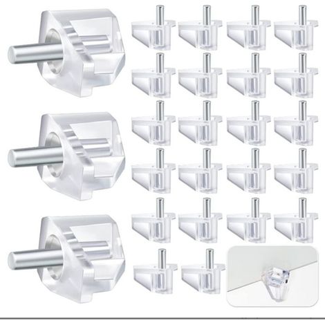 100Pcs Étagère Broches, 5mm Support D'étagère Etagere, Acier Galvanisé et Plastique Transparent, Taquets et Goupilles pour Planches en Verre ou en Bois d’Armoire de Rangement (1/5)