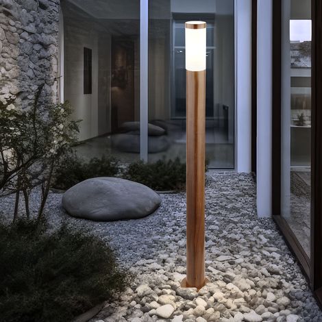 Lampadaire, lampe d'extérieur, lampe de jardin, lampadaire, lampe de chemin, terrasse IP44, acier inoxydable aspect bois, 1x douille E27, DxH 12,7x110 cm (1/5)