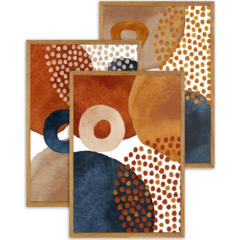Lot de 3 impressions d'art mural bohème moderne en coton naturel pour salon, chambre à coucher, bureau, cadeaux - Bleu marine, terre cuite, orange brûlé, beige - 40 x 60 cm (1/5)