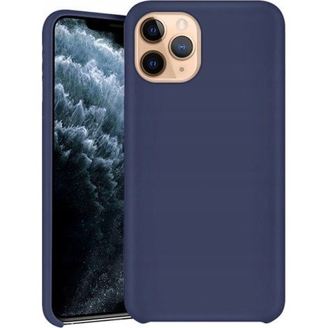Coque en silicone souple pour Apple iPhone 11 Pro Max bleu marine + verre 9H (1/4)