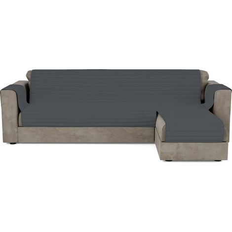 Housse de canapé avec méridienne, Tissu extérieur Microfibre + Rembourrage Polyester, Gris foncé, 290 cm (1/5)