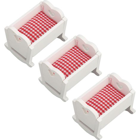Lit Bébé Miniature en Bois pour Maison de Poupée 1/12, Décoration Chambre Poupée Réaliste, 3 Pièces (1/5)