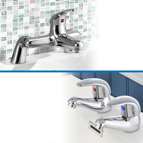 Studio Bathroom Set Of Basin Twin Taps and Deck Mounted Bath Filler Tap (1/5)