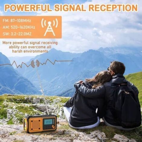 Radio de survie 4000mAh - AM/FM/OC rechargeable manivelle solaire, lampe torche, SOS, idéale randonnée camping urgence