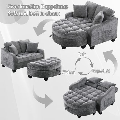 Canapé multifonctionnel 2-en-1 convertible, pouf de rangement, tissu respirant doux pour la peau, bois d'eucalyptus écologique, petit salon, bureau, chambre, gris foncé (1/5)