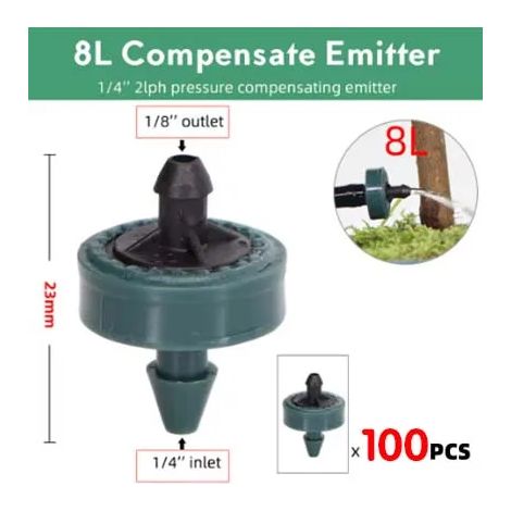 (8 L, 100 pièces) Goutteur d'irrigation goutte à goutte à compensation automatique pour pelouse, à pression stable : durable, compact et flexible (1/4)