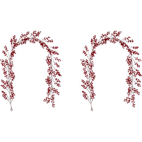 2X Guirlande de Noël Aux Baies Rouges de 6.39FT, Guirlande de Baies Artificielles Flexibles pour la Décoration de Cheminée pour Le Décor de Noël