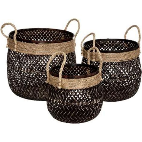Lot de 3 Paniers de Rangement "Corde" 37cm Marron (1/3)