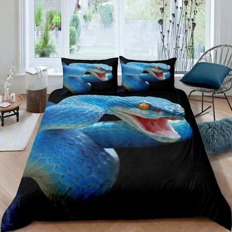 Parure de lit 3D Serpent 200x200cm pour Enfants enfants Adolescents, Housse de couette imprimé Reptile, Taille Double