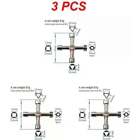 Clé multifonction pour électricien et plombier, clé carrée et triangulaire universelle, compatible avec purgeur de radiateur à gaz. (1/5)