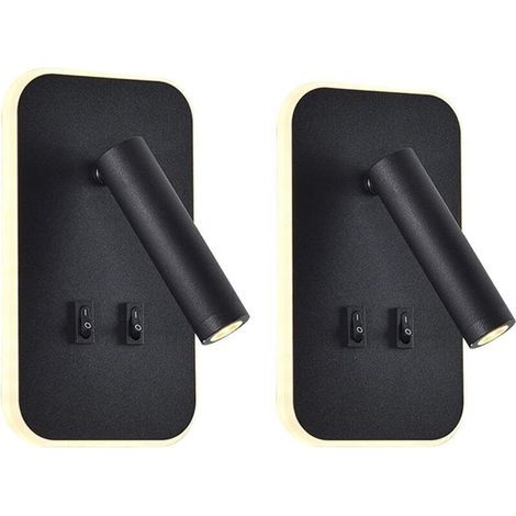 Applique LED, applique de lecture de chevet, liseuses murales LED 12W, spot orientable (3W + 9W 3000K lumière chaude) (rectangle noir 2PCS) (1/4)