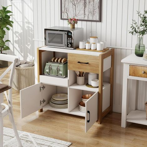 Buffet de Rangement de Cuisine Meuble Moderne Style Ferme avec Tiroir Étagère Coulissante et 2 Portes Bahut pour Salle à Manger Blanc (1/3)