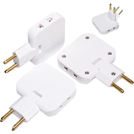 Multiprise Plate Derriere Meuble avec 3 Prises, Plates murales à 3 Prises avec tête rotative à 180°, Multiprise Extra Plate, Murale avec Adaptateur EU-US, Prise Multiple 16A/250V (1/5)