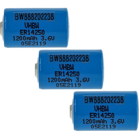 vhbw 3x Lithium ER14250 Round Cell Batteries Replacement for TL-5101, TL-5112, TL5101, TL5112, TL5151 - Special Battery (1200mAh, 3.6 V, Li-SOCl2)
