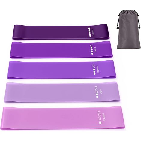 Pack of 5 Elastic Bodybuilding Band with 5 Levels of Strength, Elastic Sport for Fitness, Pilates, Yoga, Resistance Band with Storage Bag (1/5)