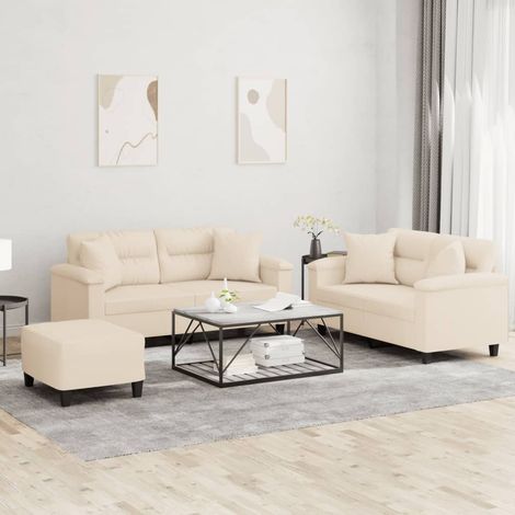 3-tlg. Sofagarnitur mit Kissen Beige Mikrofasergewebe (1/5)
