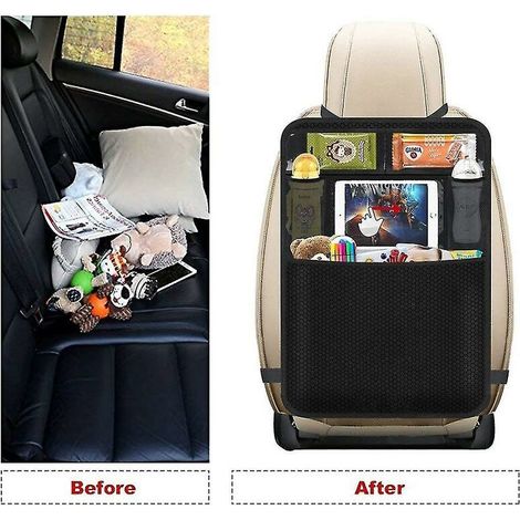 CREA Organisateur de voiture durable pour siège arrière - Tapis de protection de siège arrière - Organisateur pour enfants avec support de tablette tactile et poches de rangement supplémentaires, voya