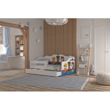 Lit enfant banquette PAT PATROUILLE 80X160 avec sommier , matelas et tiroir Blanc (1/3)