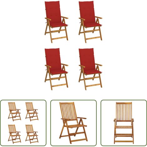 Holzstuhl - Hochlehner Verstellbar 4 Stk. mit Auflagen Massivholz Akazie (1/5)