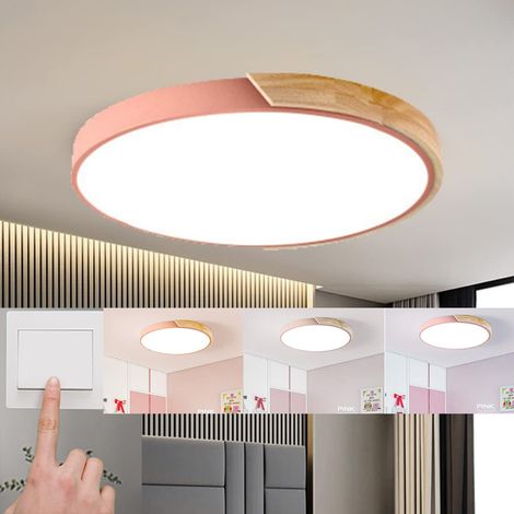 Plafonnier LED en bois 25 W, plafonnier moderne, intensité variable en trois couleurs, rose, adapté à la chambre à coucher, au salon, à la cuisine (1/5)