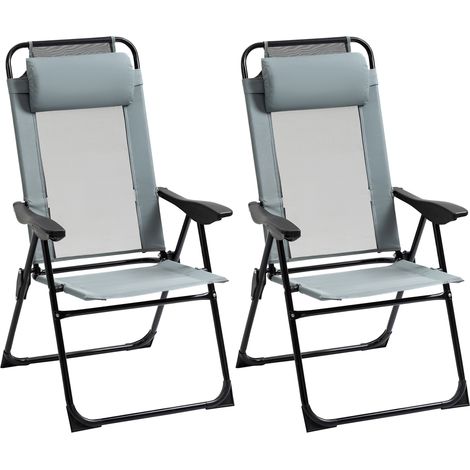 Set di 2 sedie pieghevoli da giardino in acciaio grigio con schienale regolabile e braccioli (1/5)