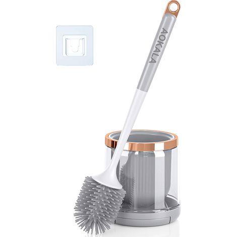 Brosse WC Sans Perçage Manche Long Silicone Gris Clair (1/4)