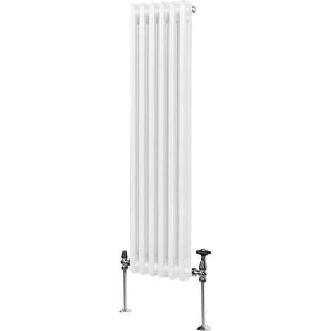 Radiador Tradicional Vertical de 2 columnas 1500mm x 292mm  Blanco   Acero  Montado en pared  Kit de fijación y soportes  + Cepillo de limpieza GRATIS  Calefacción estufa calefactor