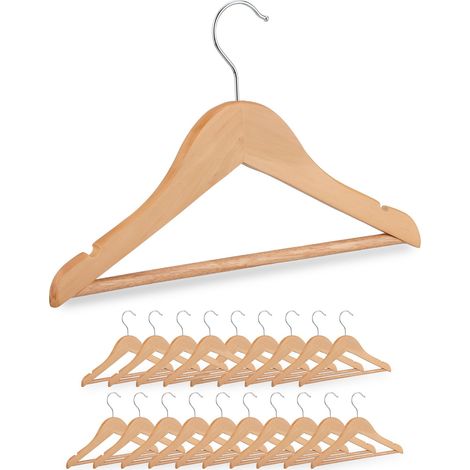 Relaxdays Children's Clothes Hangers, Set of 20, Wooden, Swivel Hook, with Bar & Notches, 19 x 30.5 x 1 cm, Natural