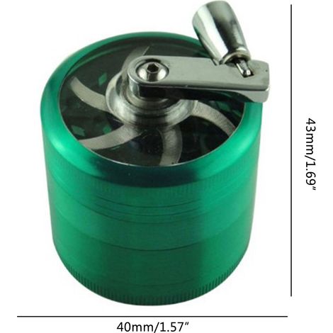 Moulin à herbes 40mm 4 couches en alliage de zinc, broyeur manuel à manivelle avec poignée, broyeur d'épices portable, outil de concassage robuste pour herbes et tabac, usage quotidien. (1/5)