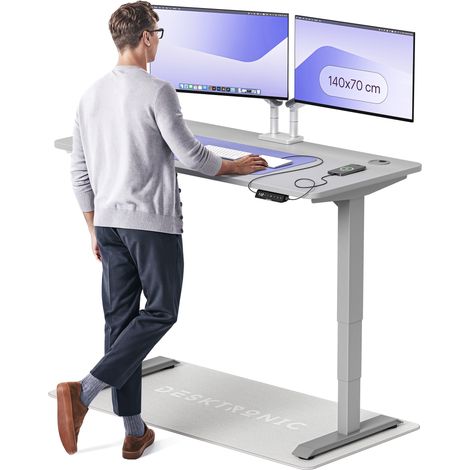 Desktronic Bureau assis debout HomePro - 140x70cm - Gris/Gris