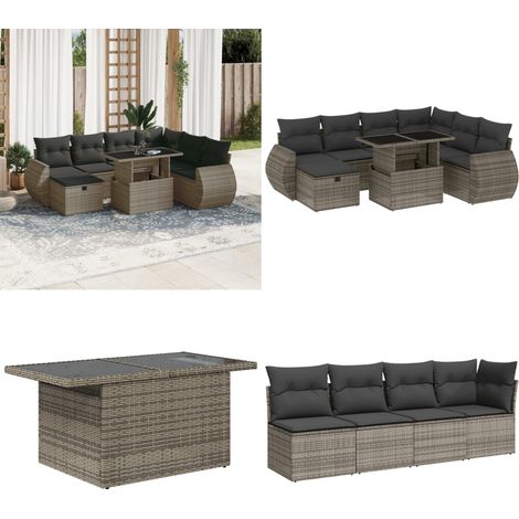 Salon de jardin 8 pcs avec coussins gris résine tressée - Ensemble Salon De Jardin - Mobilier De Jardin - Canapé Jardin - Table Basse Jardin - Chaise Jardin - Home & Living (1/5)