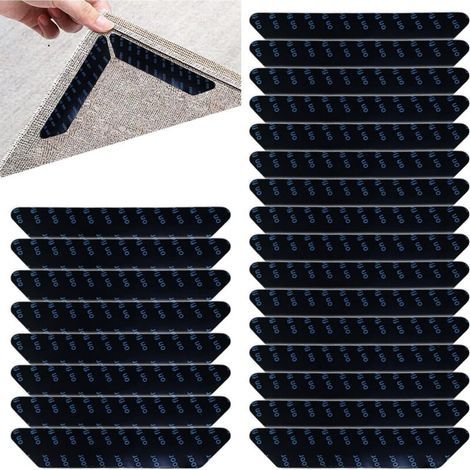 Pair 24Pièces Anti Derapant Tapis,Rug Grippers,Antiderapant Autocollants de Tapis,Réutilisable et Lavable Tapis Antidérapant,pour Planchers de Bois Franc,Carpettes et Tapis,Noir,130 x 25mm