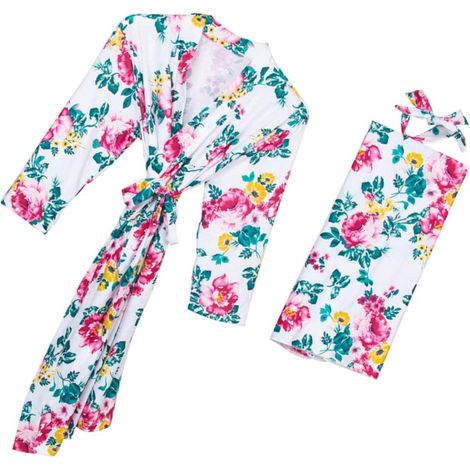 Robe D’allaitement Maternité 3 Pièces En Pur Coton Respirant, Couverture -né Et Bandeau Assortis, Confortable Large Coupe, Taille S/m, Nuit Grossesse Et Allaitement (1/5)