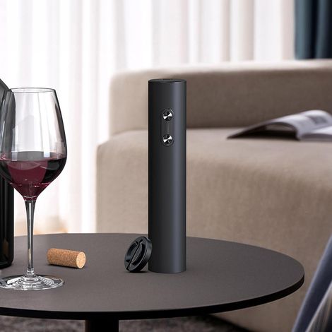 Ouvre-bouteille électrique automatique avec tire-bouchon pour vin, idéal pour la maison, la cuisine, les fêtes, les bars et les mariages (noir, ouvre-bouteille avec couteau à capsule, fonctionne sur p (1/5)