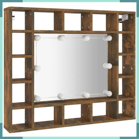 Armoire à miroir - 820448 - Chêne fumé - LED intégrée - 91 x 15 x 76,5 cm (1/5)